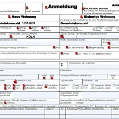 Formular zur Anmeldung einer neuen Wohnung in Köln. Wichtige Felder für meldung tymczasowy.