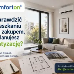 Nowoczesne mieszkanie w bloku z klimatyzacją. Planujesz zakup? Sprawdź balkon, elewację, skropliny, hałas i miejsce montażu.