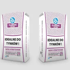 Dwie torby wapna budowlanego Classic Extra, idealne do tynków. Produkt wapno hydratyzowane, 25 kg.