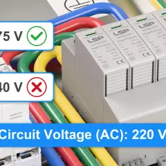 Zabezpieczenie przeciwprzepięciowe LSP chroni instalację 220V. Uc 275V jest OK, 440V to ryzyko.