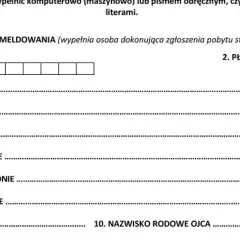 Formularz zgłoszenia zameldowania na pobyt stały. Wypełnij dane osobowe, PESEL, nazwisko, imiona, nazwiska poprzednie i dane rodziców. Czy jest obowiązek meldunku? Tak, ten formularz to potwierdza.