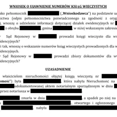 Wniosek o ujawnienie numerów ksiąg wieczystych. Jak sprawdzić numer księgi wieczystej? Dokument zawiera pytania do sądu o prowadzenie ksiąg wieczystych i zbiorów dokumentów.