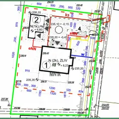 Mapa do celów projektowych cena: szczegółowy plan działki z oznaczeniami budynków, sieci i granic.