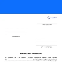 Formularz wypowiedzenia umowy najmu. Dokument zawiera pola na dane najemcy i wynajmującego, datę, miejscowość oraz podstawę prawną. Jest to krok do rozwiązania umowy najmu za porozumieniem stron.