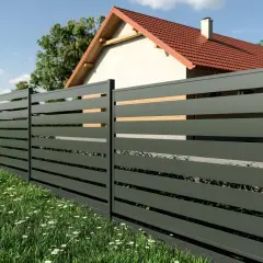 Nowoczesne ogrodzenie z poziomymi lamelami, idealne do Twojego ogrodu. Sprawdź atrakcyjne ceny ogrodzeń!