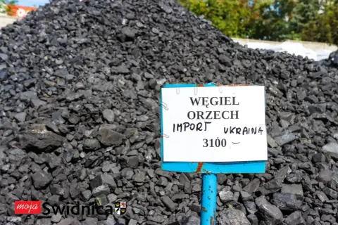 Na zwałowisku węgla orzech importowanego z Ukrainy tabliczka informuje, ile kosztuje tona węgla: 3100.