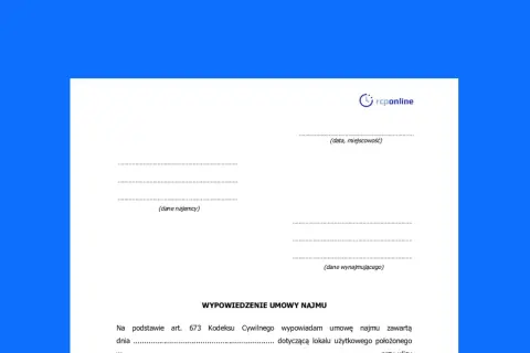 Formularz wypowiedzenia umowy najmu. Od kiedy liczy się okres wypowiedzenia 2 tygodnie? Dokument zawiera pola na dane najemcy, wynajmującego, datę i miejscowość.