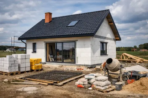 Budowa domu w toku: beton, pustaki, cement i zbrojenie. Poznaj, ile kosztuje budowa domu.
