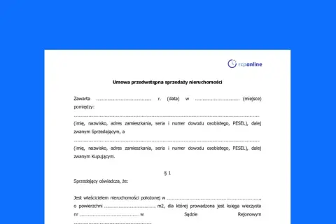 Umowa przedwstępna sprzedaży nieruchomości, zawierająca dane sprzedającego i kupującego, powierzchnię i numer księgi wieczystej.
