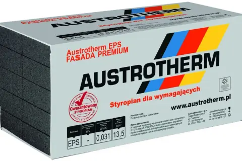 Opakowanie styropianu Austrotherm EPS Fasada Premium, przeznaczone do izolacji cieplnej.