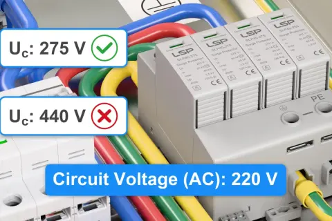 Zabezpieczenie przeciwprzepięciowe LSP chroni instalację 220V. Uc 275V jest OK, 440V to ryzyko.