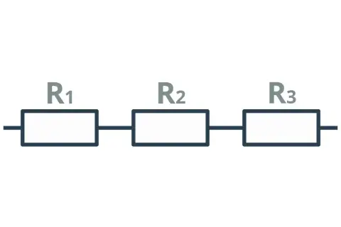 Schemat obwodu elektrycznego: trzy rezystory R1, R2, R3 połączone szeregowo.