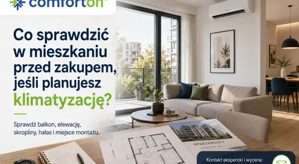 Nowoczesne mieszkanie w bloku z klimatyzacją. Planujesz zakup? Sprawdź balkon, elewację, skropliny, hałas i miejsce montażu.