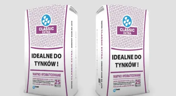 Dwie torby wapna budowlanego Classic Extra, idealne do tynków. Produkt wapno hydratyzowane, 25 kg.