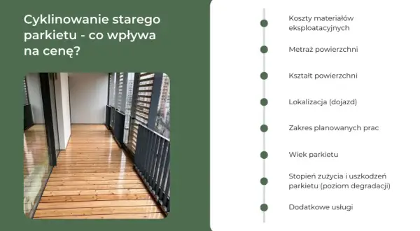 Cyklinowanie parkietu: poznaj czynniki wpływające na cenę. Od materiałów po wiek parkietu, wszystko ma znaczenie.