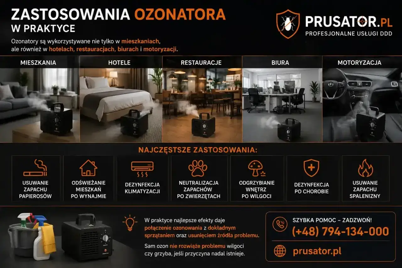 Ozonowanie mieszkania, hoteli, restauracji, biur i aut. Usuwanie zapachów, dezynfekcja klimatyzacji, neutralizacja zapachów po zwierzętach.