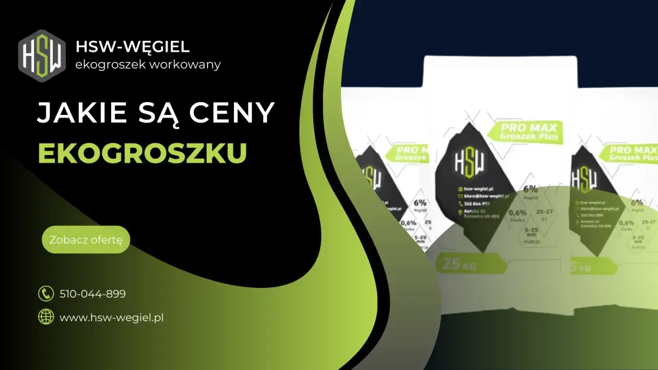Sprawdź aktualną eko groszek cena workowanego ekogroszku HSW. Oferta obejmuje różne frakcje i parametry. Zadzwoń lub odwiedź stronę!