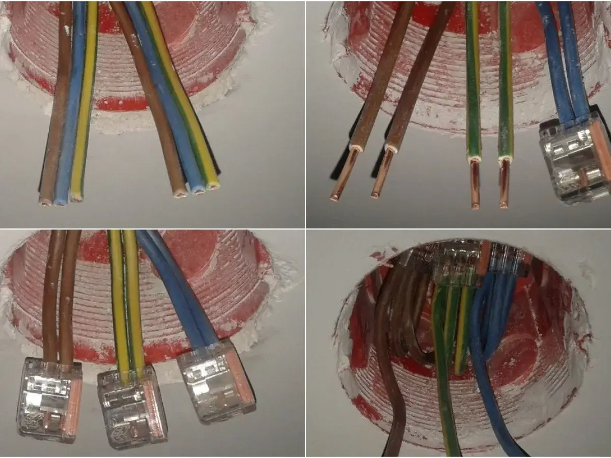 Instalacja elektryczna: przewody brązowe, żółte, zielone i niebieskie w puszce. Zastanawiasz się, ile za punkt elektryczny?