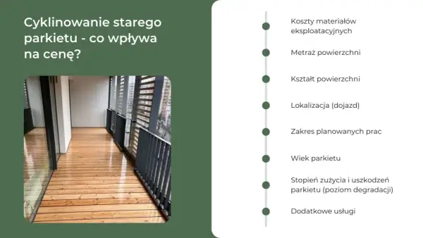 Cyklinowanie parkietu: poznaj czynniki wpływające na cenę. Od materiałów po wiek parkietu, wszystko ma znaczenie.